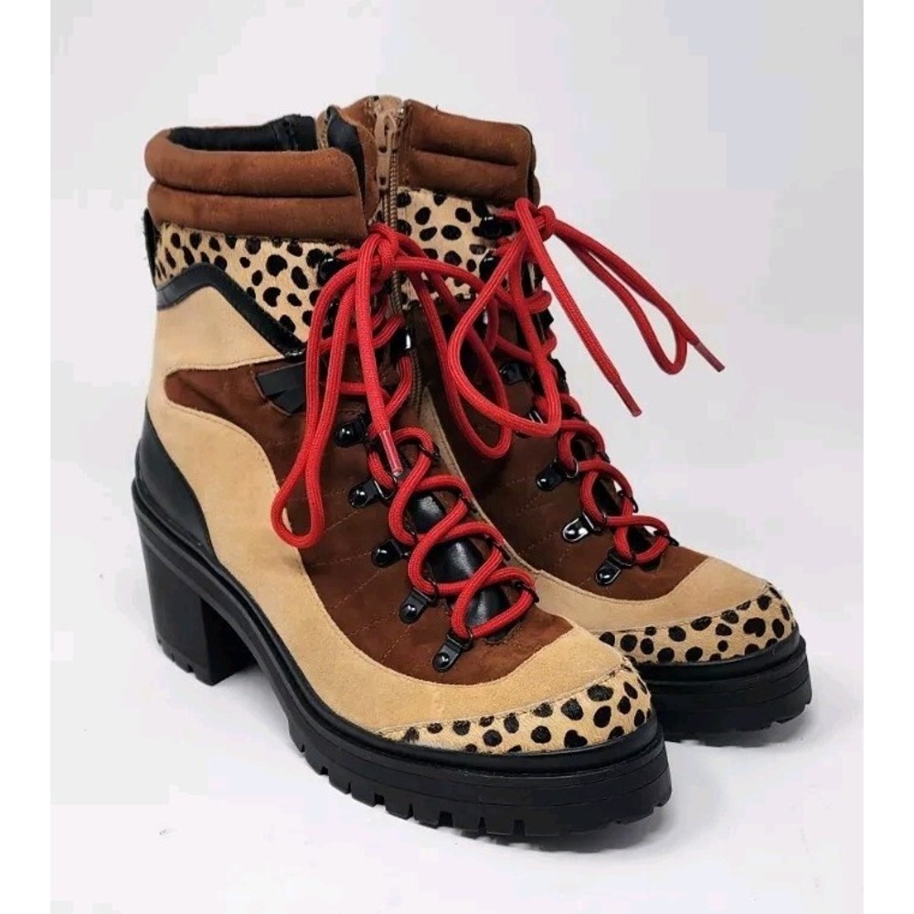 Gianni Bini Sz 8M Squad Goals Cheetah Calf Hair Suede Color Block Lug Sole Boots